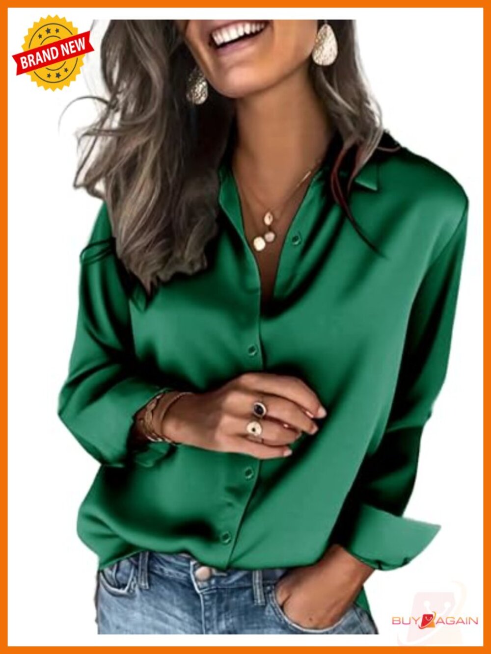 Satin Silk Button Down Blouse Long Sleeve V-Neck Lightweight